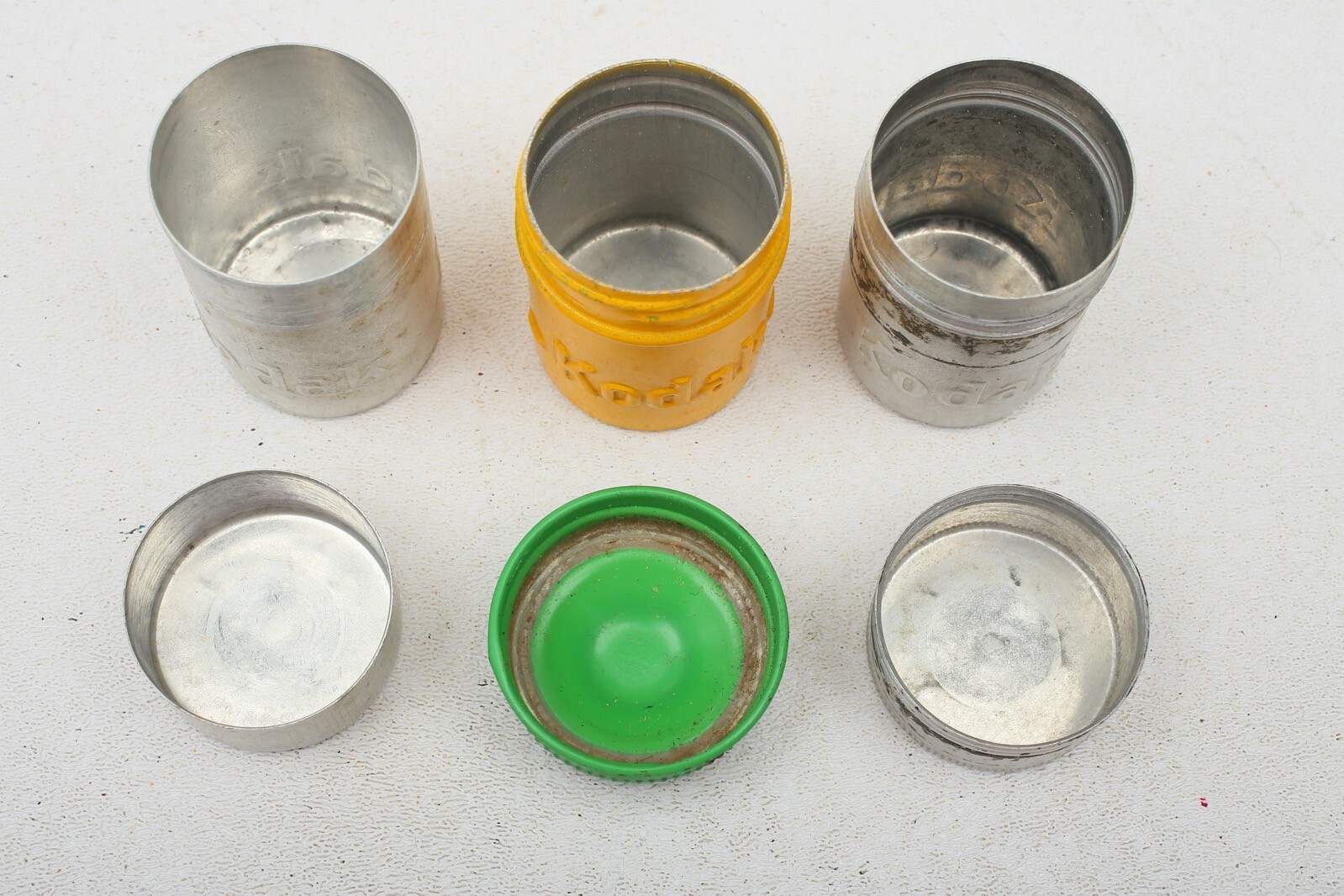 Kodak metal 35mm film canister Yellow+Silver cans with Green+Silver Lids++6 Lot
