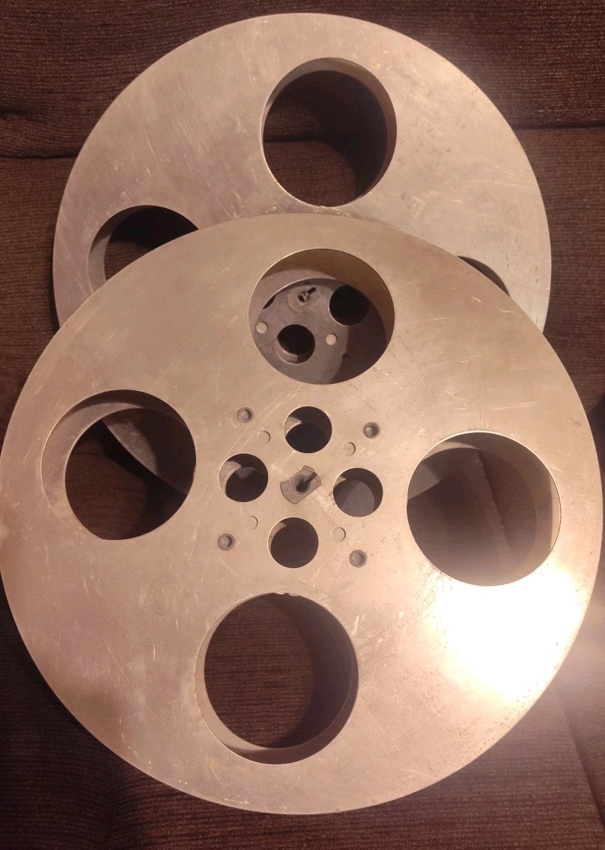 Lot Of 2 35MM Aluminum Goldberg Brothers Bros Film Reels 13 3/4″ Dia. Fixed HUB