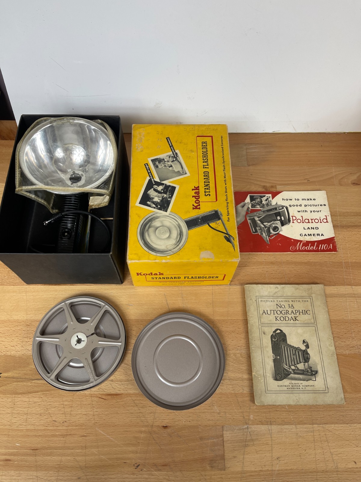Vintage Kodak Flashholder w/ Box, Film Reel, Flashbulb + Manuals Lot