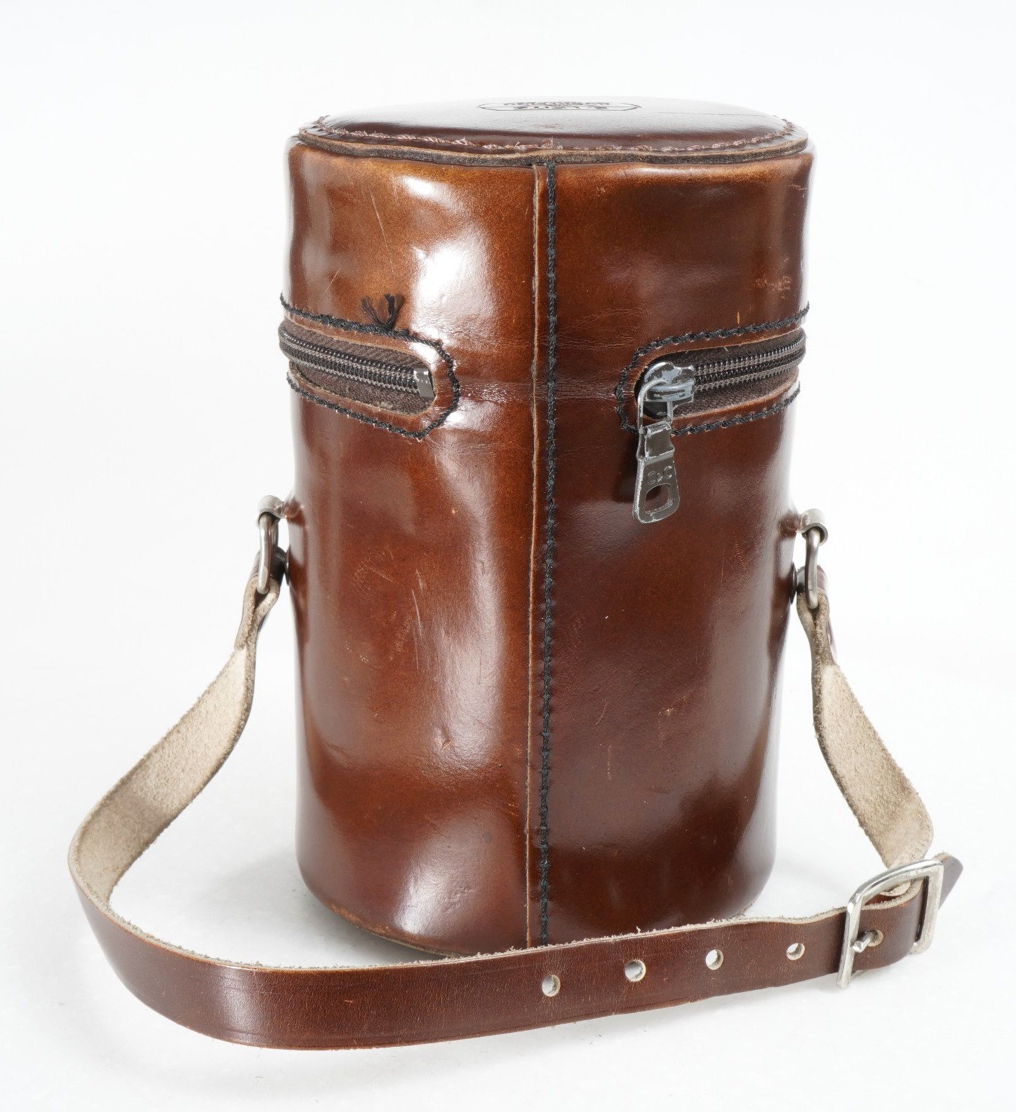 -[EX+++] E. LEITZ #3 LENS CASE 98283 BROWN LEATHER + STRAP For Elmarit-R 90mm