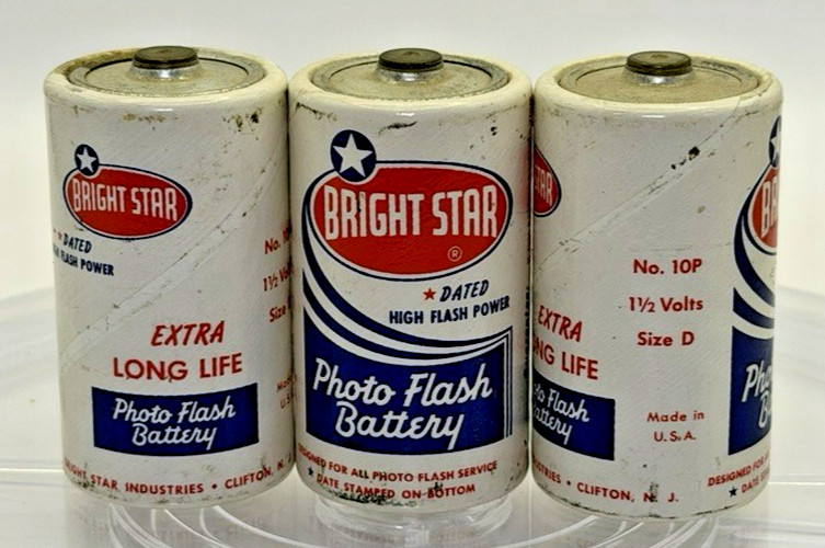 Vintage Bright Star Photo Flash Battery Size D No. 10P Lot of 3 Dated 12-64 USA