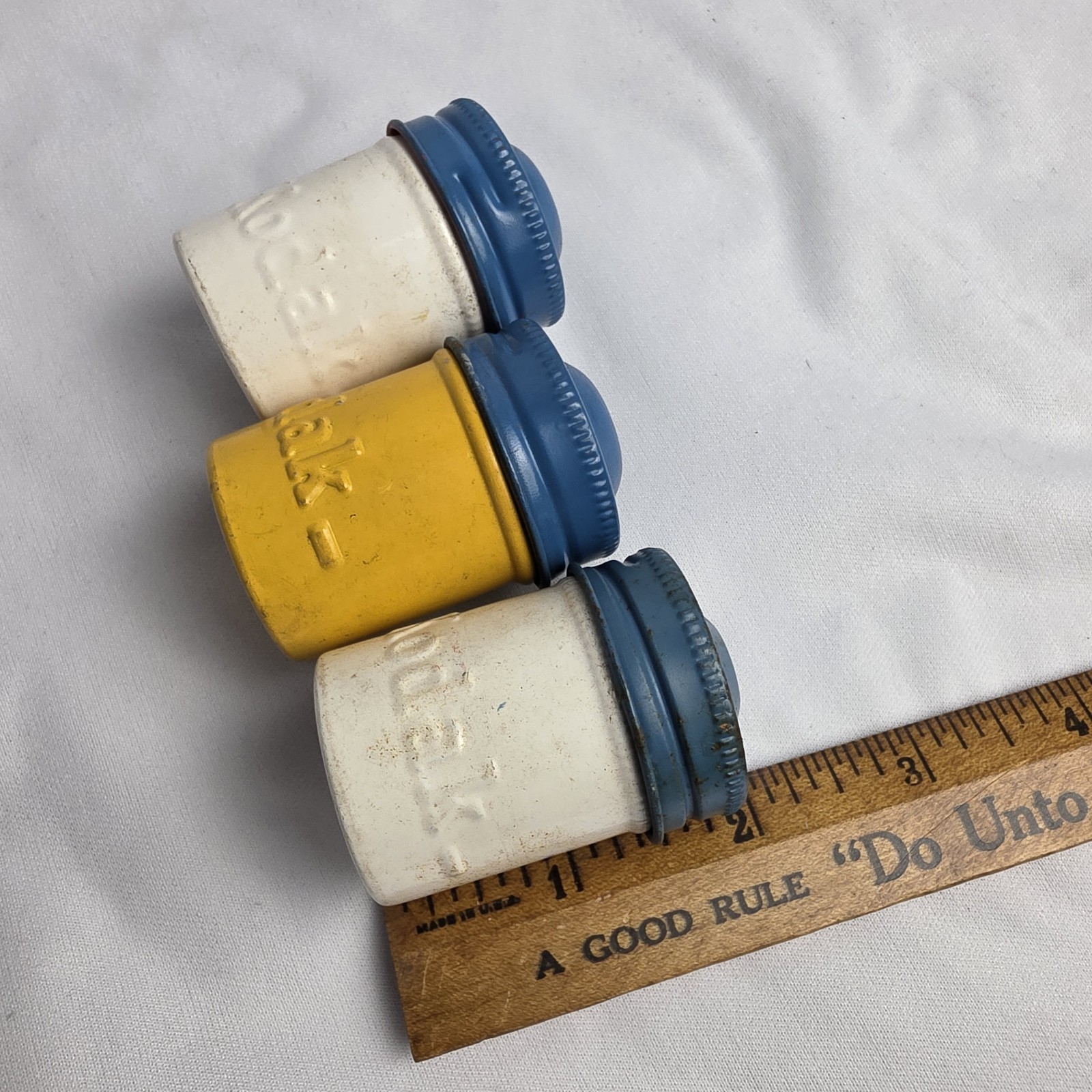 Kodak Lot 3 Vintage 35 mm Aluminum Film Canisters Empty Blue Yellow White
