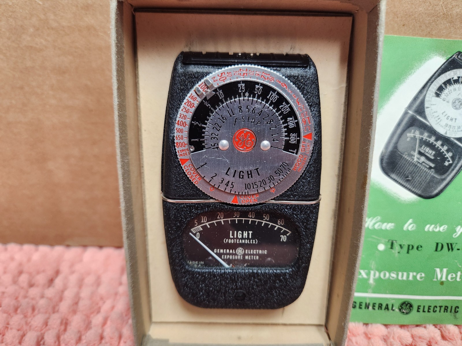 VTG General Electric Exposure Meter Light Type DW-68 w/ Manual GE DW-68 Meter