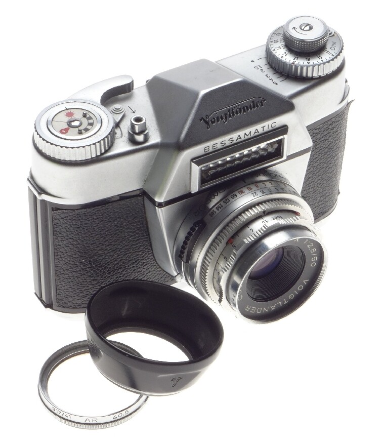 Voigtlander bessamatic slr film camera skopar x 1:2.8/50 lens filter hood meter