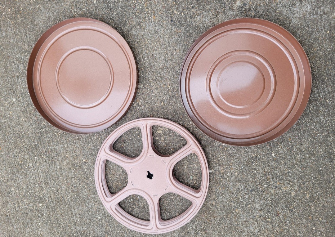2 Vintage 7 inch Empty Film Reels & 2 Canisters