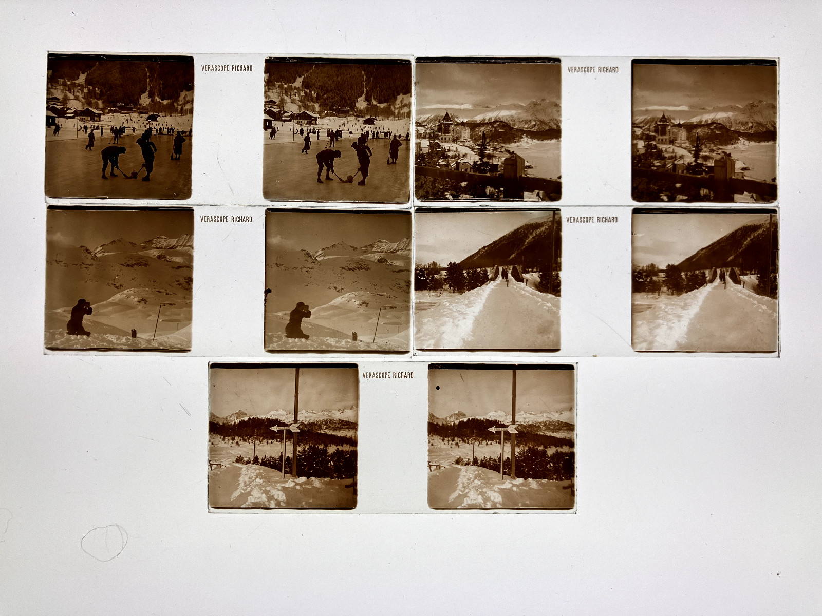 Lot of 24 Stereo Views on Glass, St. Moritz Switzerland, Mountaineering, Skii…