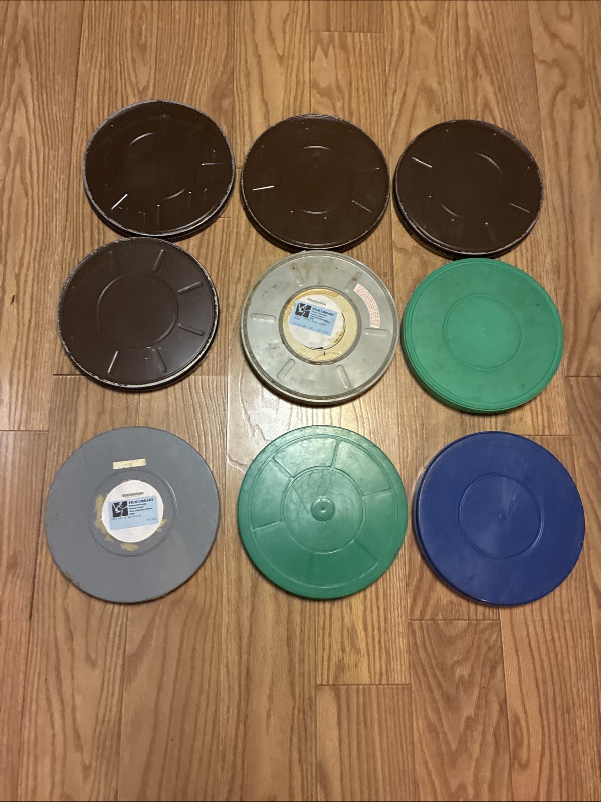 Lot Of 9 GOLDBERG BROS TAYLOREEL Empty Steel & Plastic 10.5 Film Reels & Cans