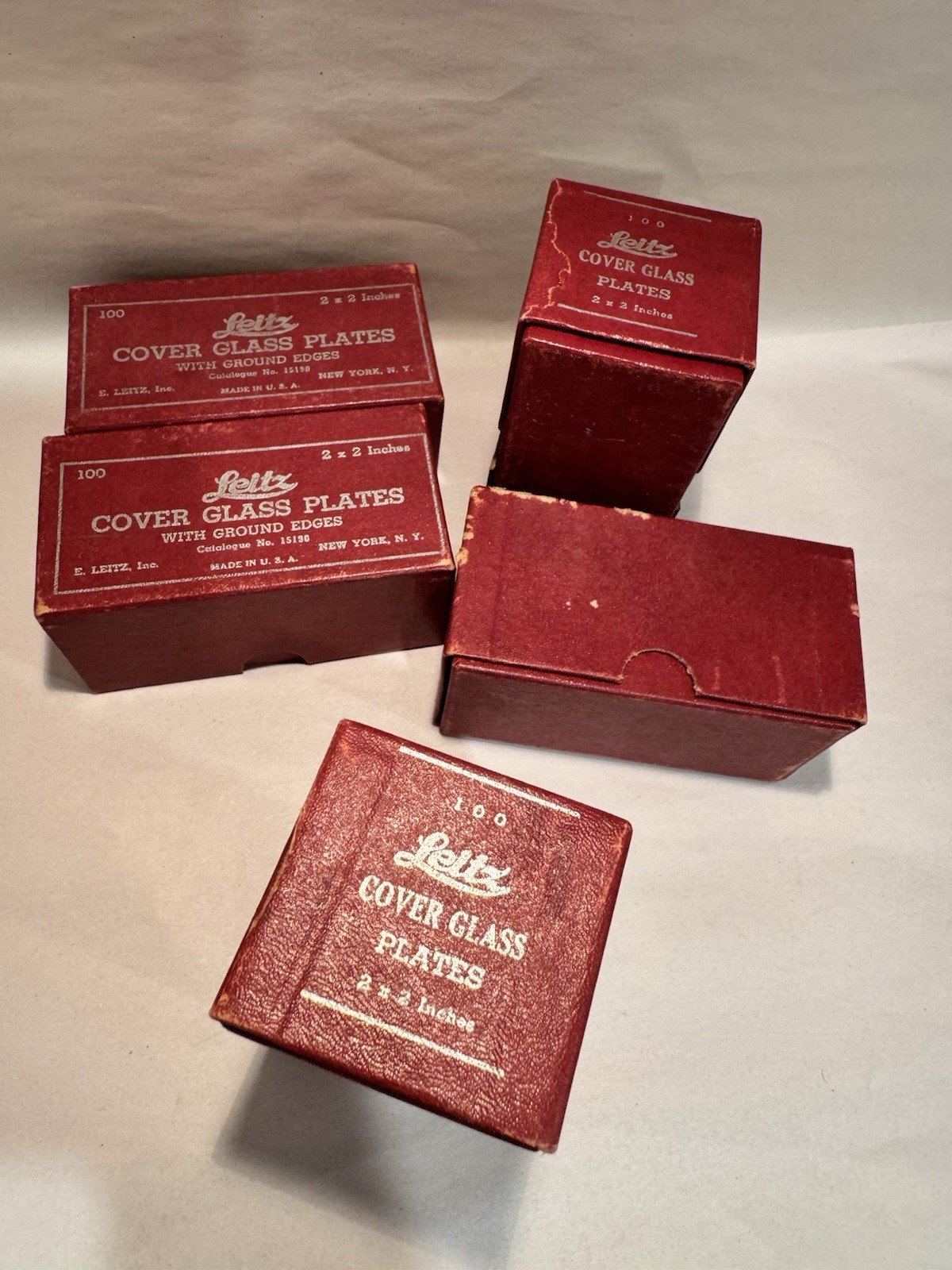 5 Boxes Of 100 Leitz Cover Glass Plates 2” X 2” With Ground Edges Cat. No. 15190