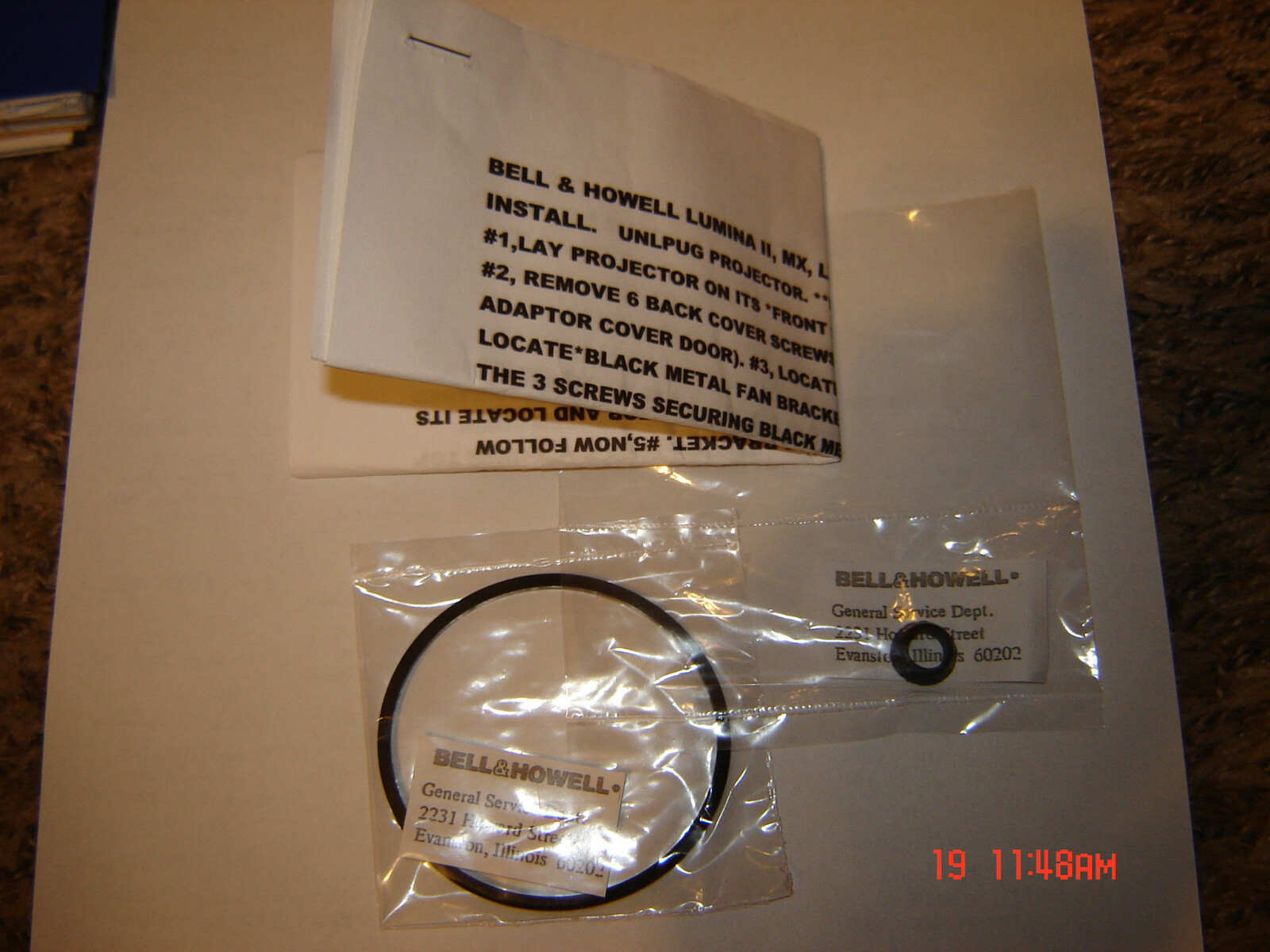 8mm Bell and Howell Lumina II,MX,LX,QX,KX,1 CONE TIRE & INSTRUCTION,1 MOTOR BELT