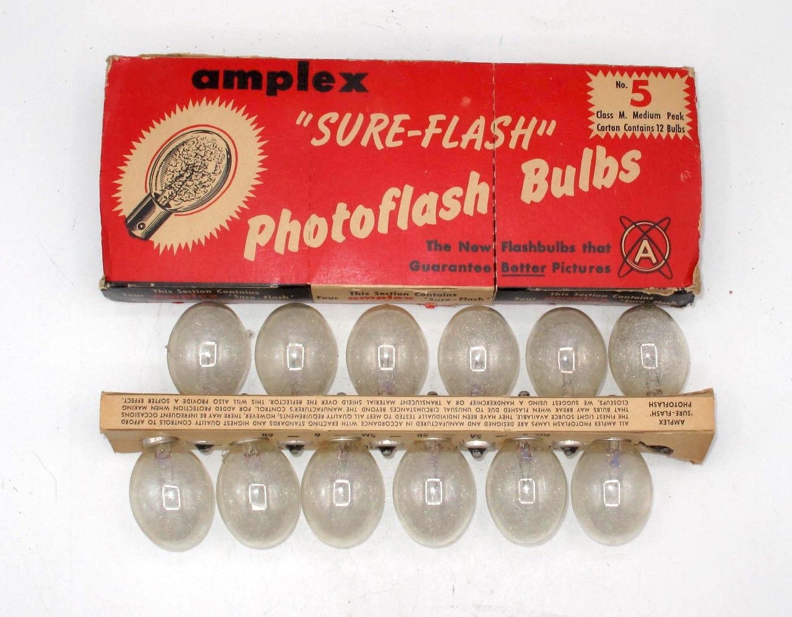 *VINTAGE* AMPLEX #5 “SURE-FLASH” PHOTOFLASH BULB IN PACKAGE-CONTAINS 12 BULBS