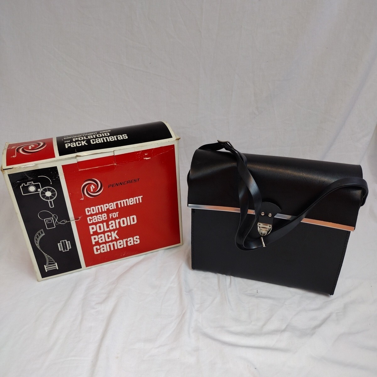 Vtg. Penncrest Compartment Case for Polaroid Pack Cameras Hard Pressed Vinyl IOB