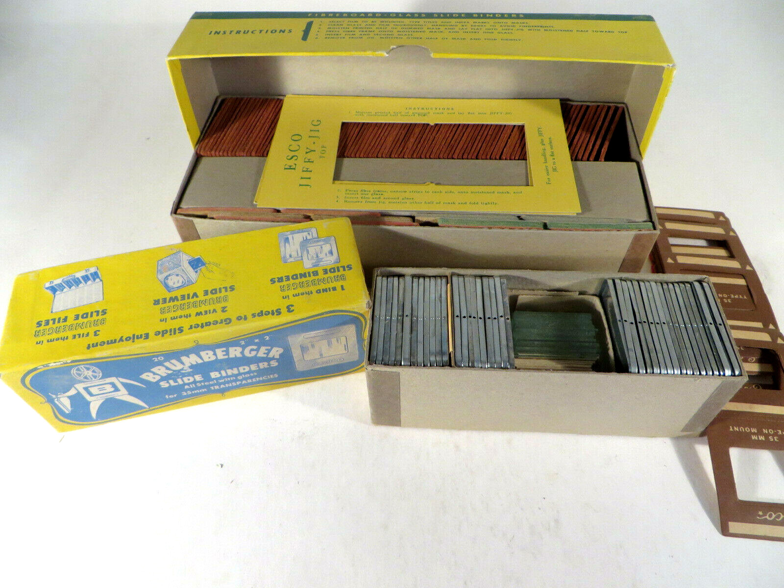Vintage Brumberger Metal Slide Binders & Esco 2×2 for 35mm w/Glass Large Lot