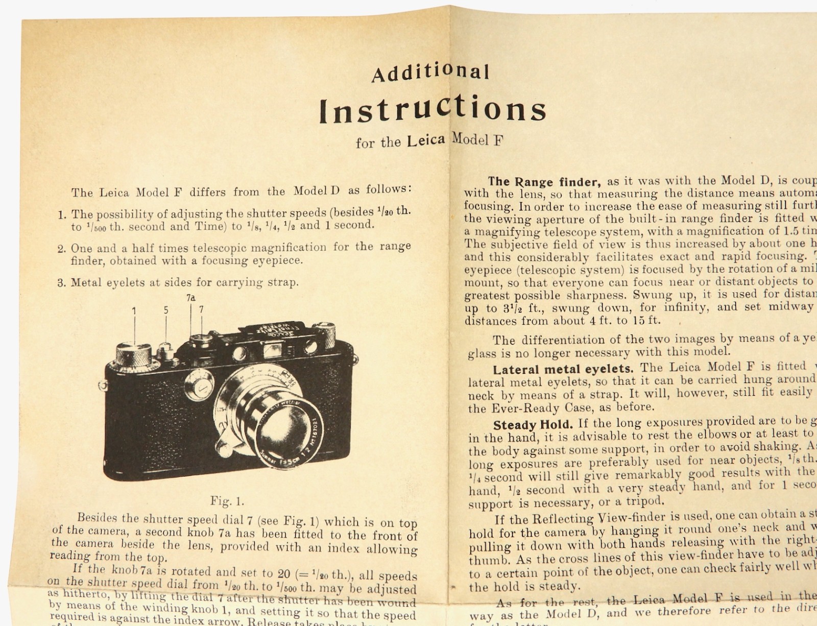 Leica III Model F Additional Instructions #1 ……….. Minty