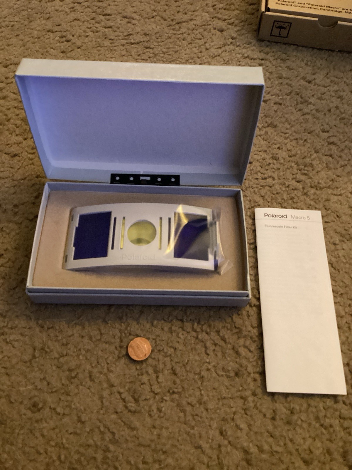 Vtg POLAROID FLUORESCEIN FILTER ATTACHMENT FOR MACRO 5 SLR CAMERA NOS +Booklet