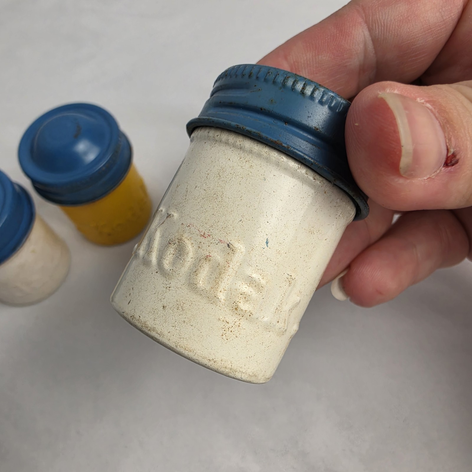 Kodak Lot 3 Vintage 35 mm Aluminum Film Canisters Empty Blue Yellow White