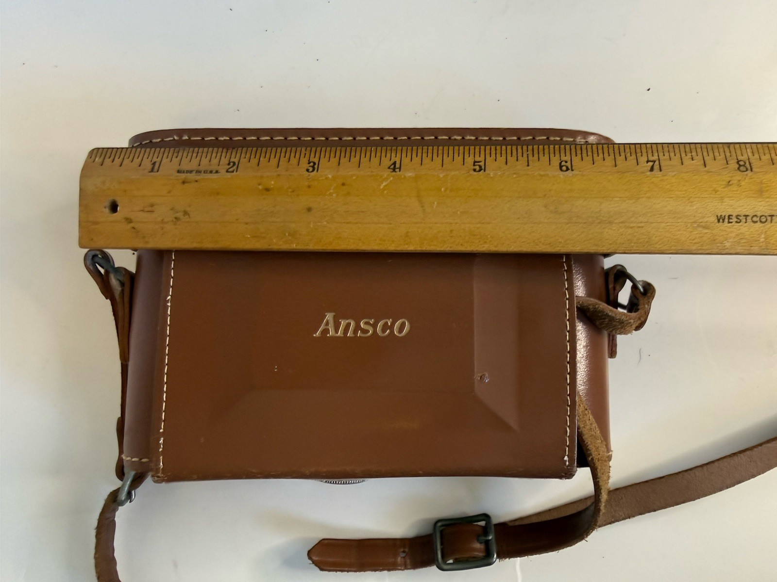 Pair Vtg Ampro & Ansco Brown Camera Hard Cases Strap Clasp Purple Red Lined