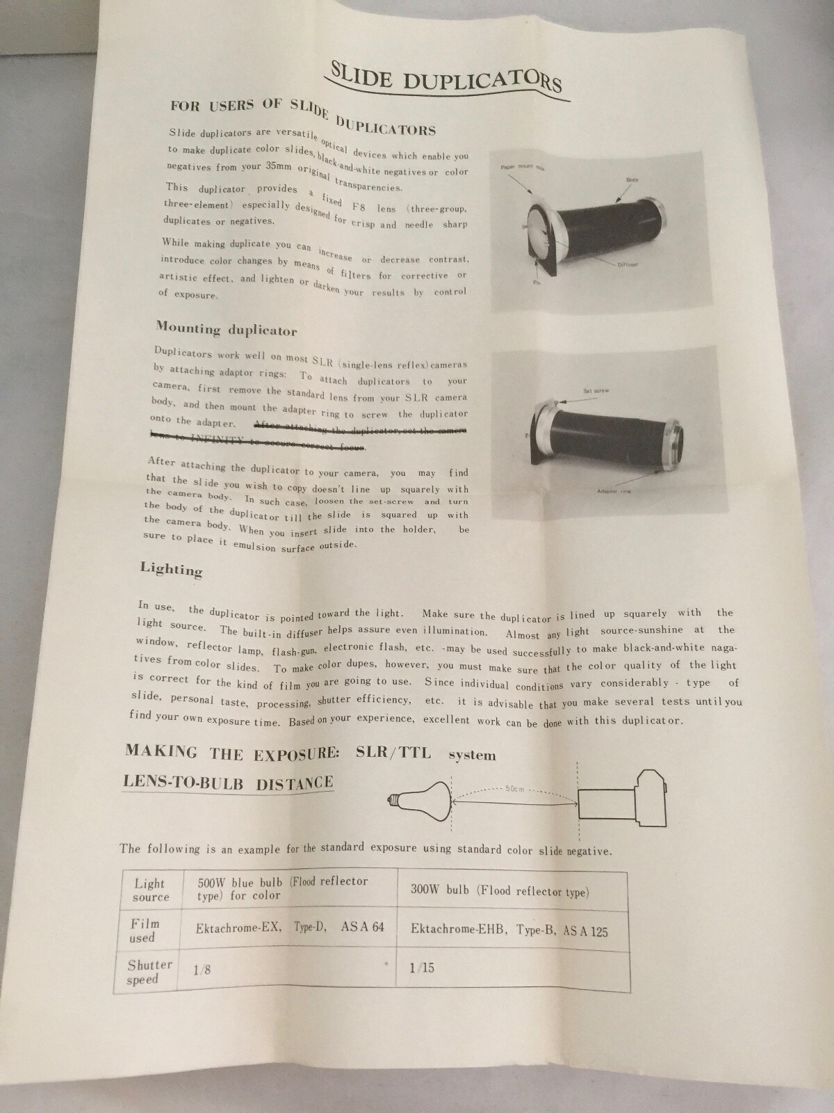 Vintage LENTAR Slide Duplicator for 35mm In Original Box with Manual made Japan