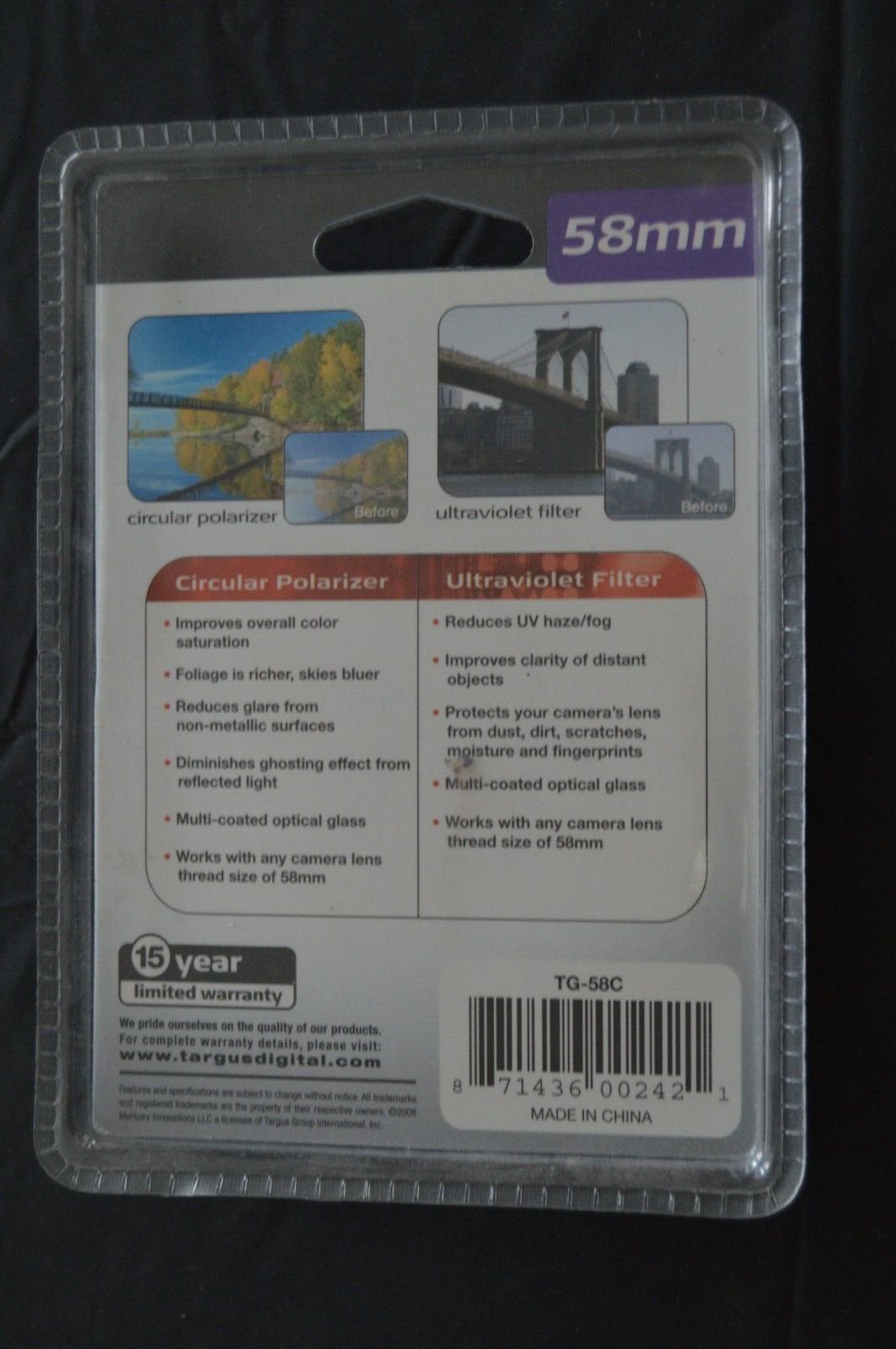 Targus 58MM Digital Filter Set Polarizer & Ultraviolet TG-58C NEW
