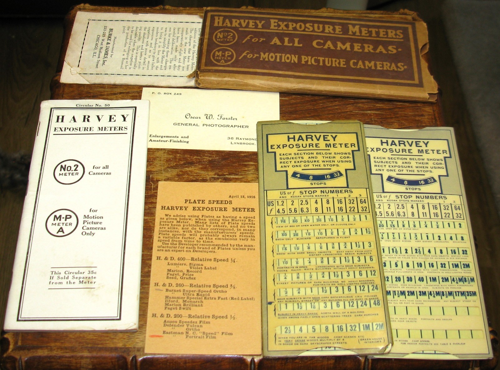 Vintage Harvey Exposure Meters Kit For Cameras, Motion Picture