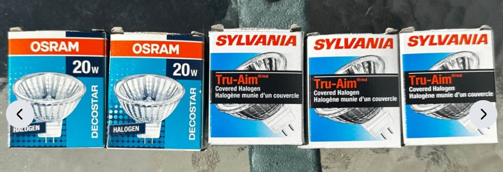 5 bulbs – Sylvania 20MR16 Projector Bulb – 12 Volt 20 Watt – and OSRAM