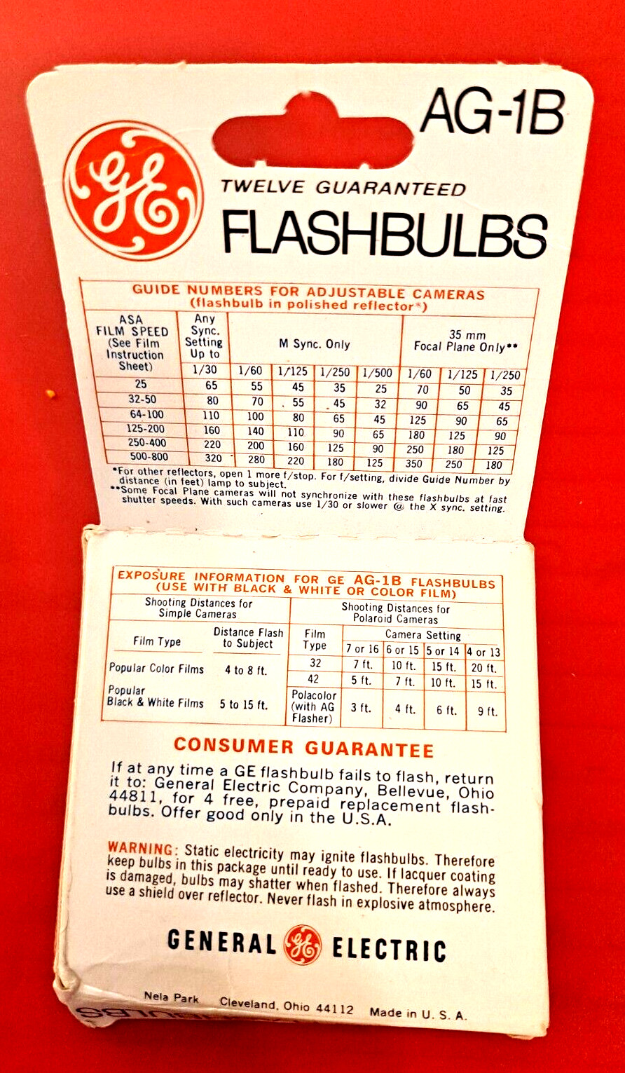 GE AG-1B Flashbulbs 6 in package