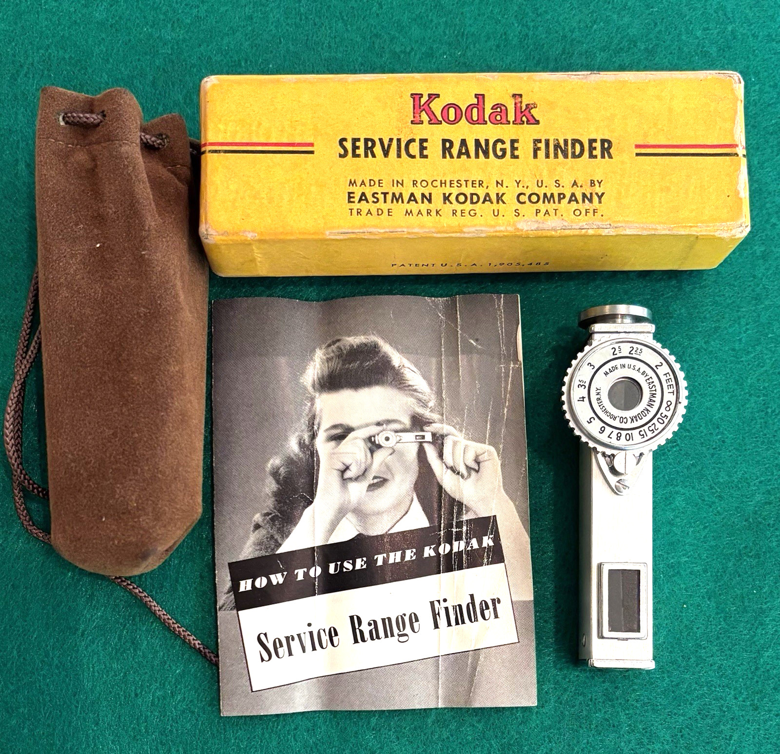 Vintage Kodak Service Range Finder w Box & Suede Case Eastman Rochester NY