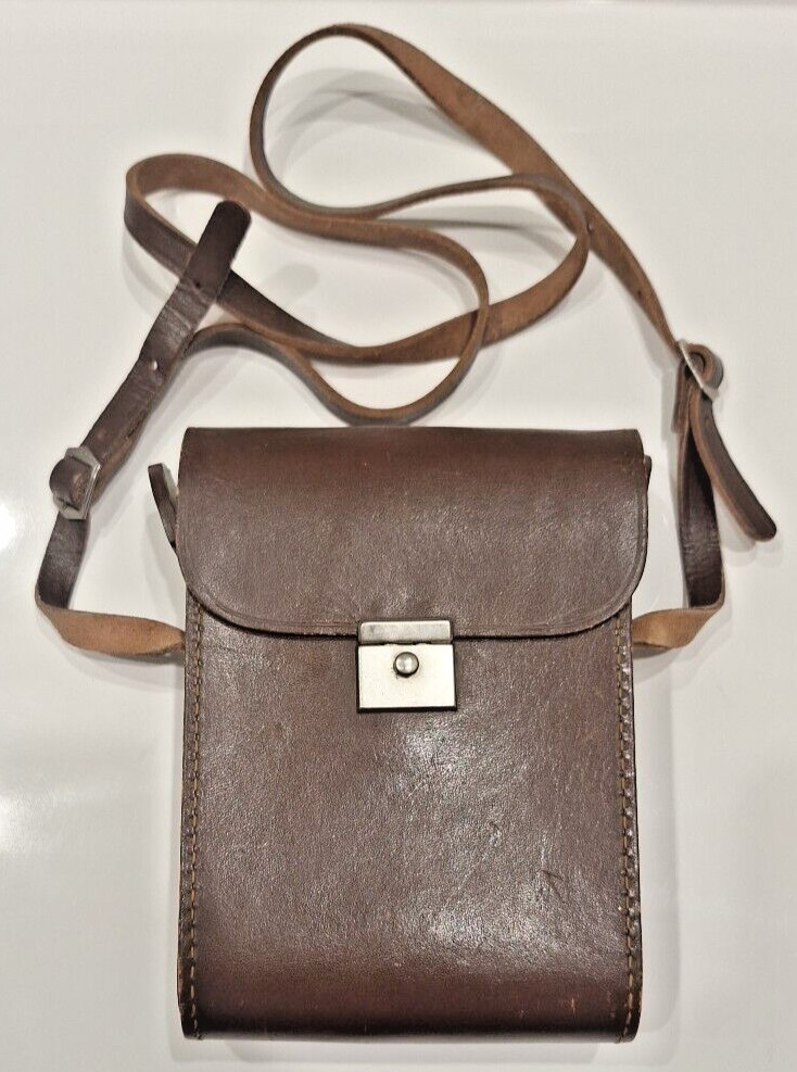 Leather Camera Case Bag Brown with two buckle shoulder strap Vintage Rare