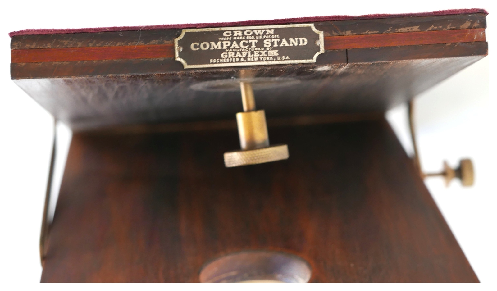 Graflex USA Crown camera compact stand tripod vintage wood