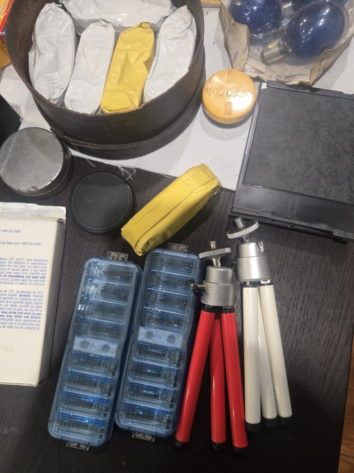 Huge Vintage Camera Accessory Lot Flashes Film Meters Filters Tripods Manuals