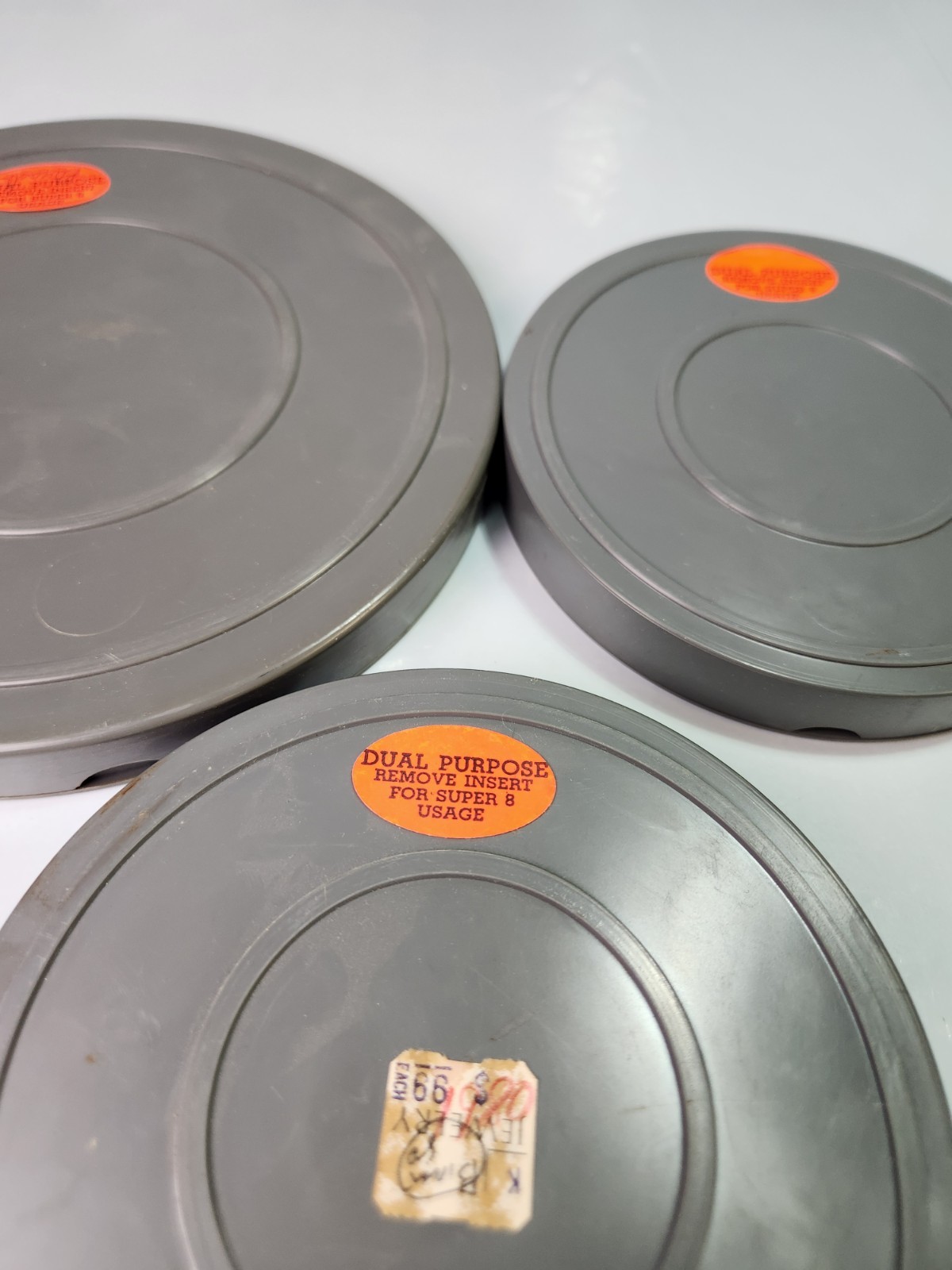 Lot Of 3 Super 8mm, grey plastic empty film reels with case