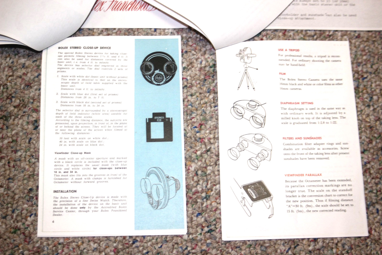 4 – Bolex STEREO Camera / Projector Information, Instructions, Manuals