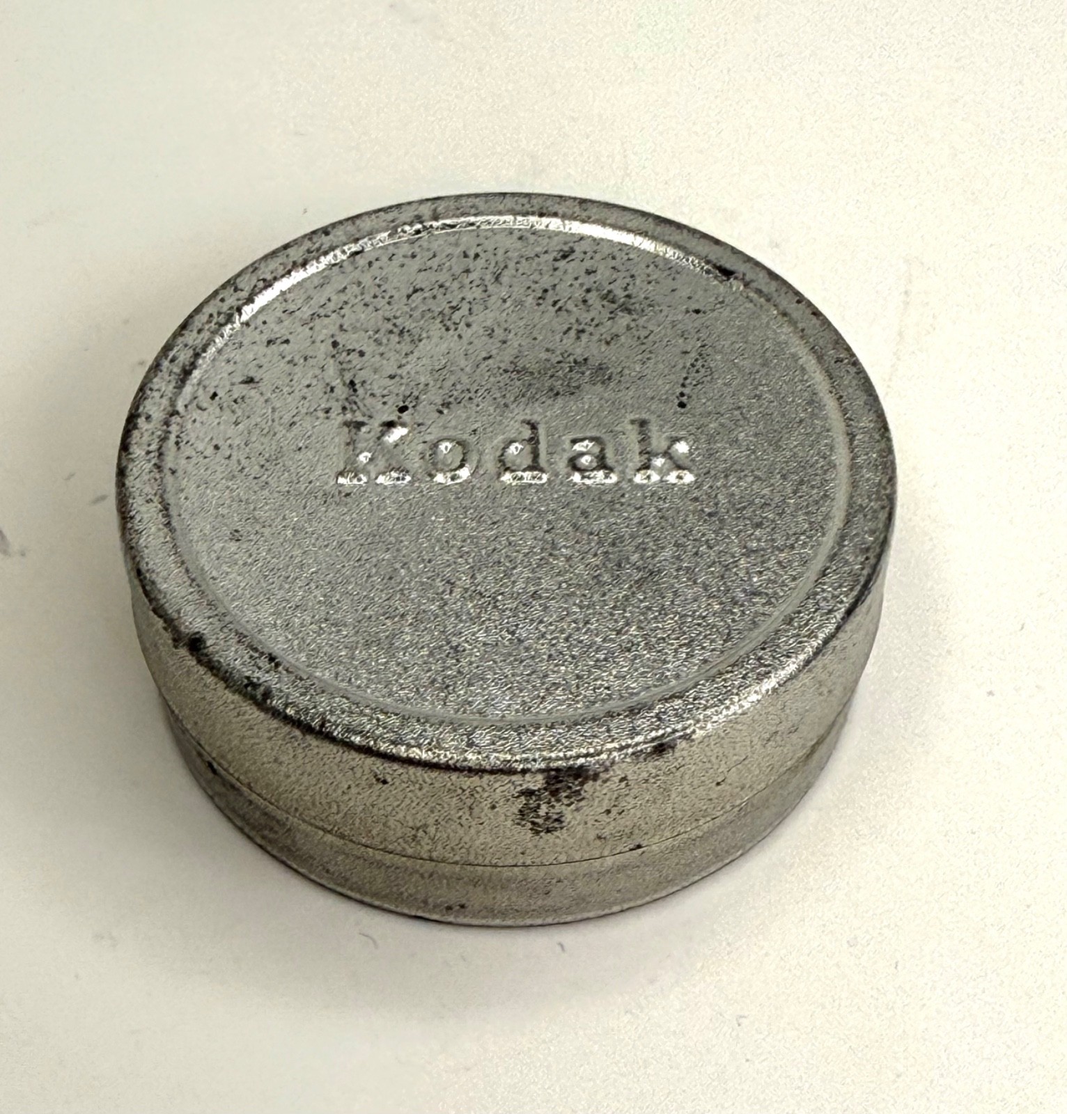 Vintage Kodak silver tin film cannister, empty, 2″