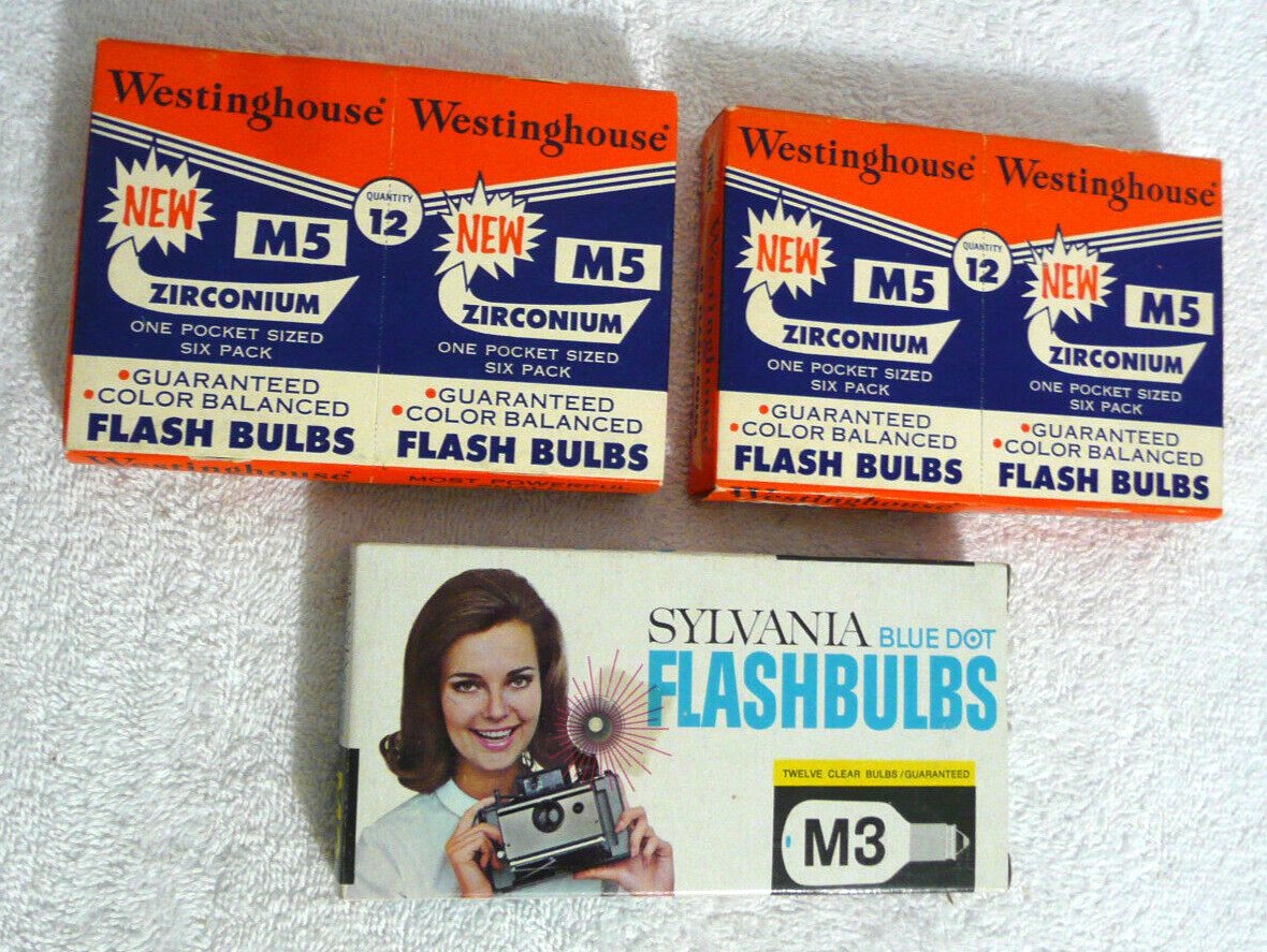 NEW OLD STOCK VTG SYLVANIA BLUE DOT M3 & WESTINGHOUSE M5 ZIRCONIUM FLASHBULBS