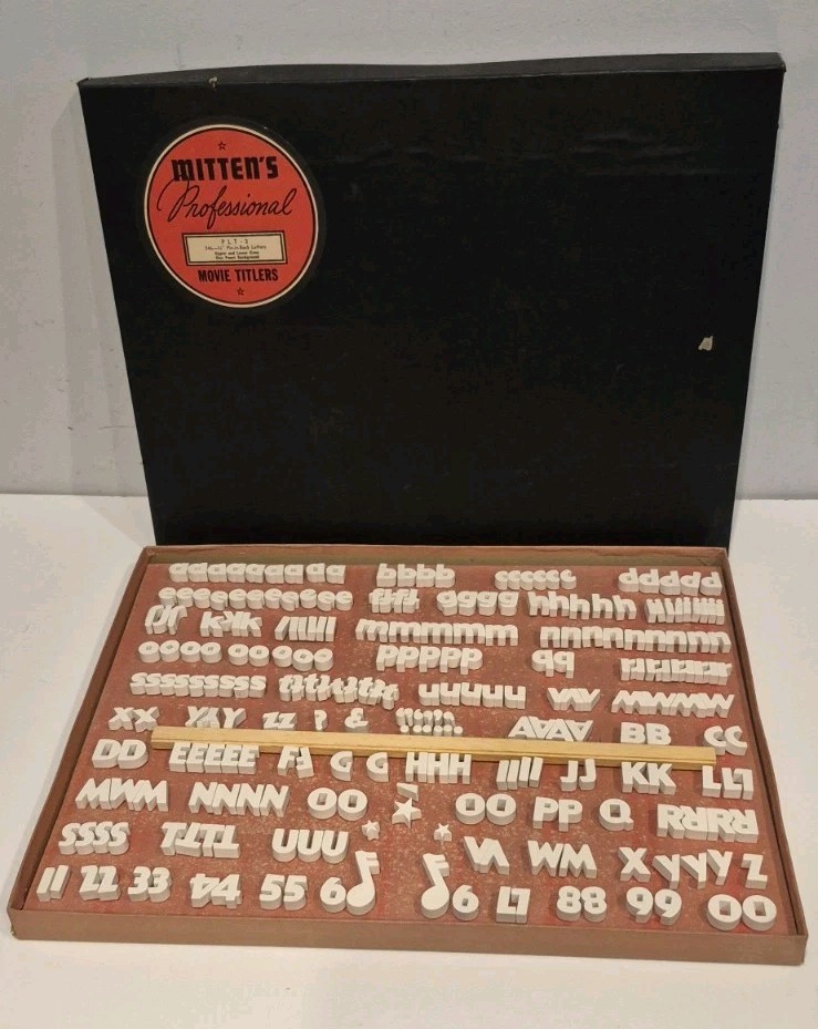 Vintage MITTEN’S Professional Movie Titler 246 Pin-In-Back Letters Original Box