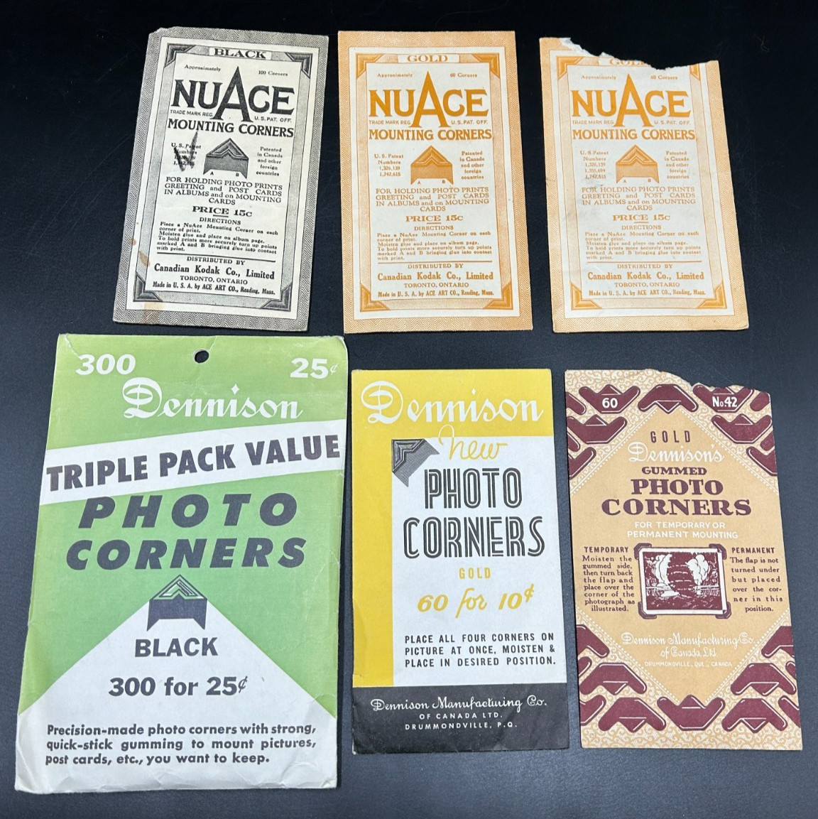Lot of 6 Open Envelopes of Photo Corners – Vintage – Dennison – Nuage