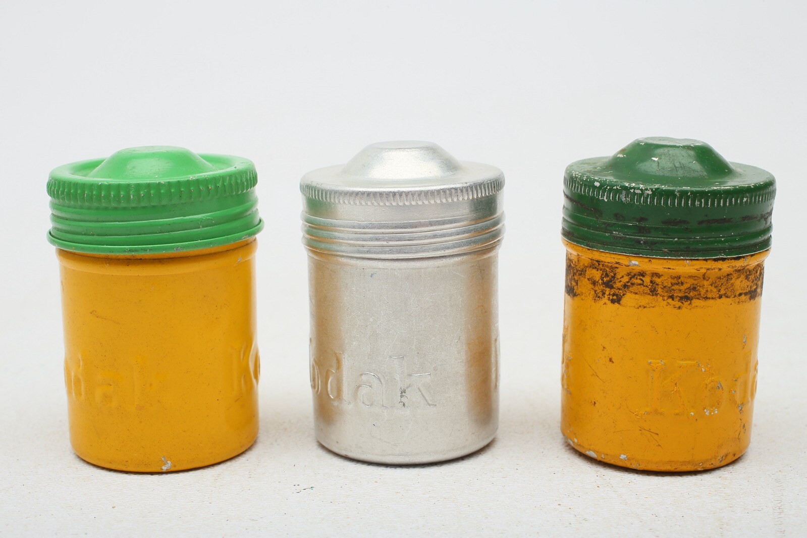 Kodak metal 35mm film canister Yellow+Silver cans with Green+Silver Lids++6 Lot