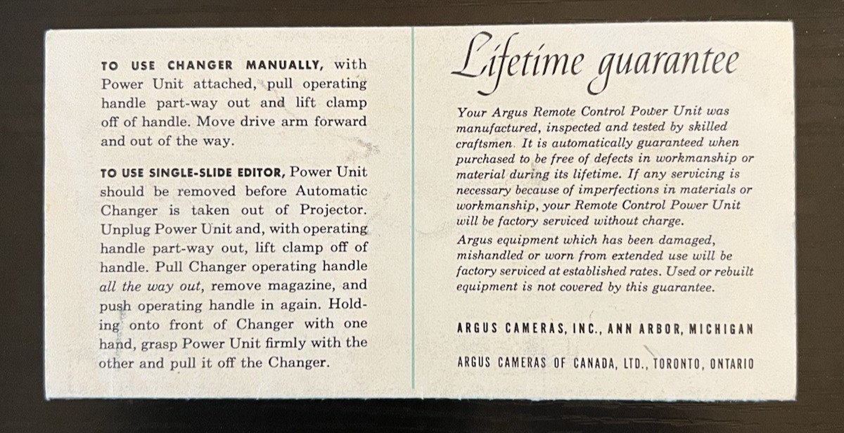 Argus Projectors III & V Series & Remote-Control Power Unit -Operation Booklets