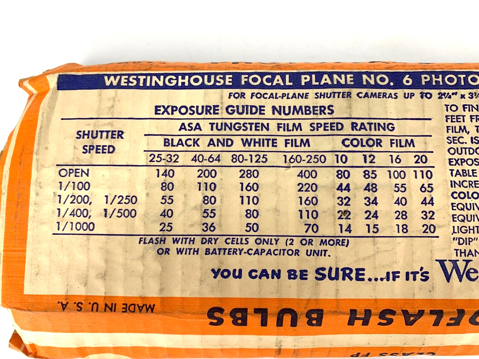 (19) Westinghouse No. 6 Photo Flash Bulbs