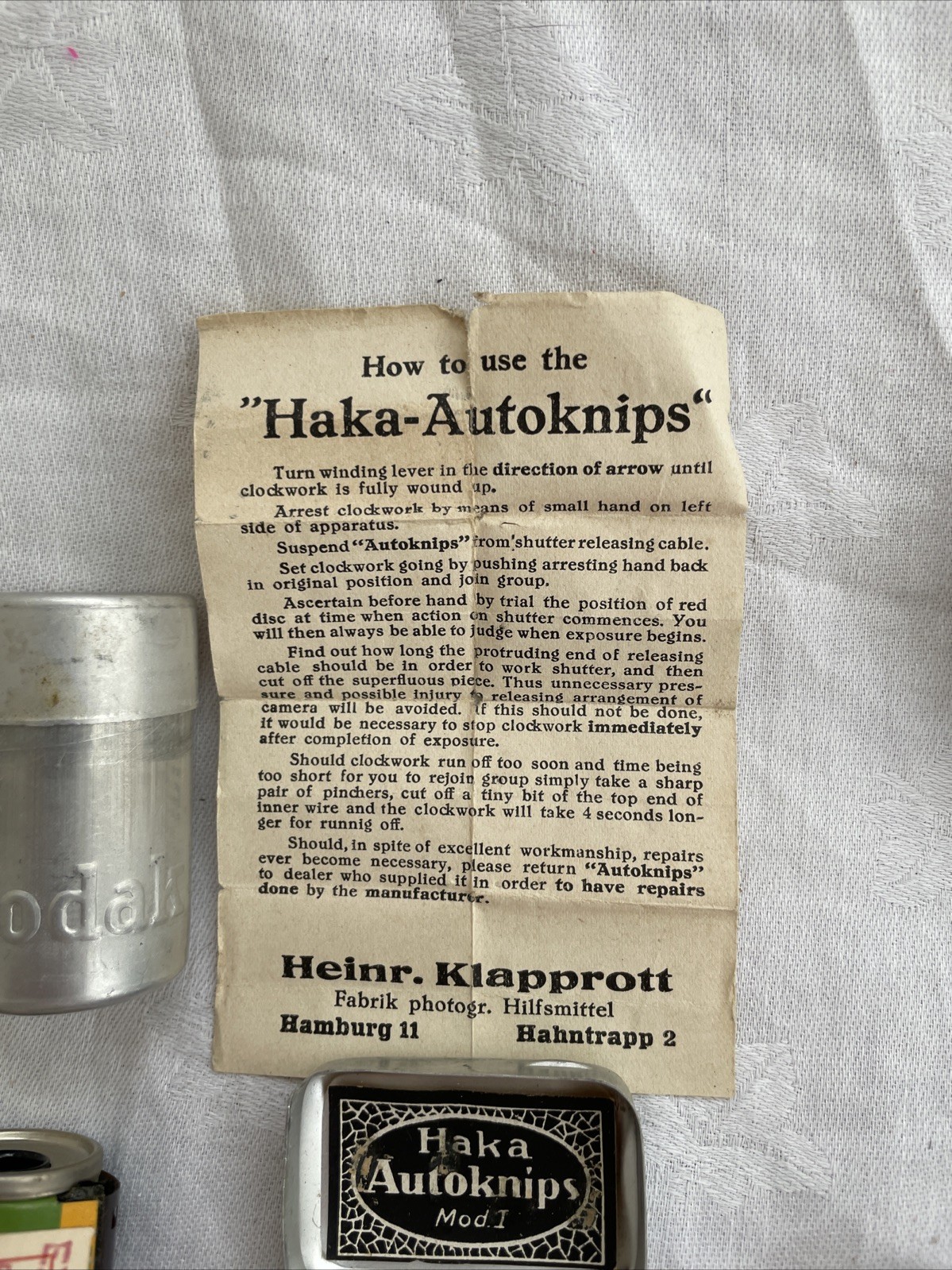 Vtg Mixed Lot Haka Autoknips Model I Germany/3Kodak Tins 1 Lens 2 Rolls READ