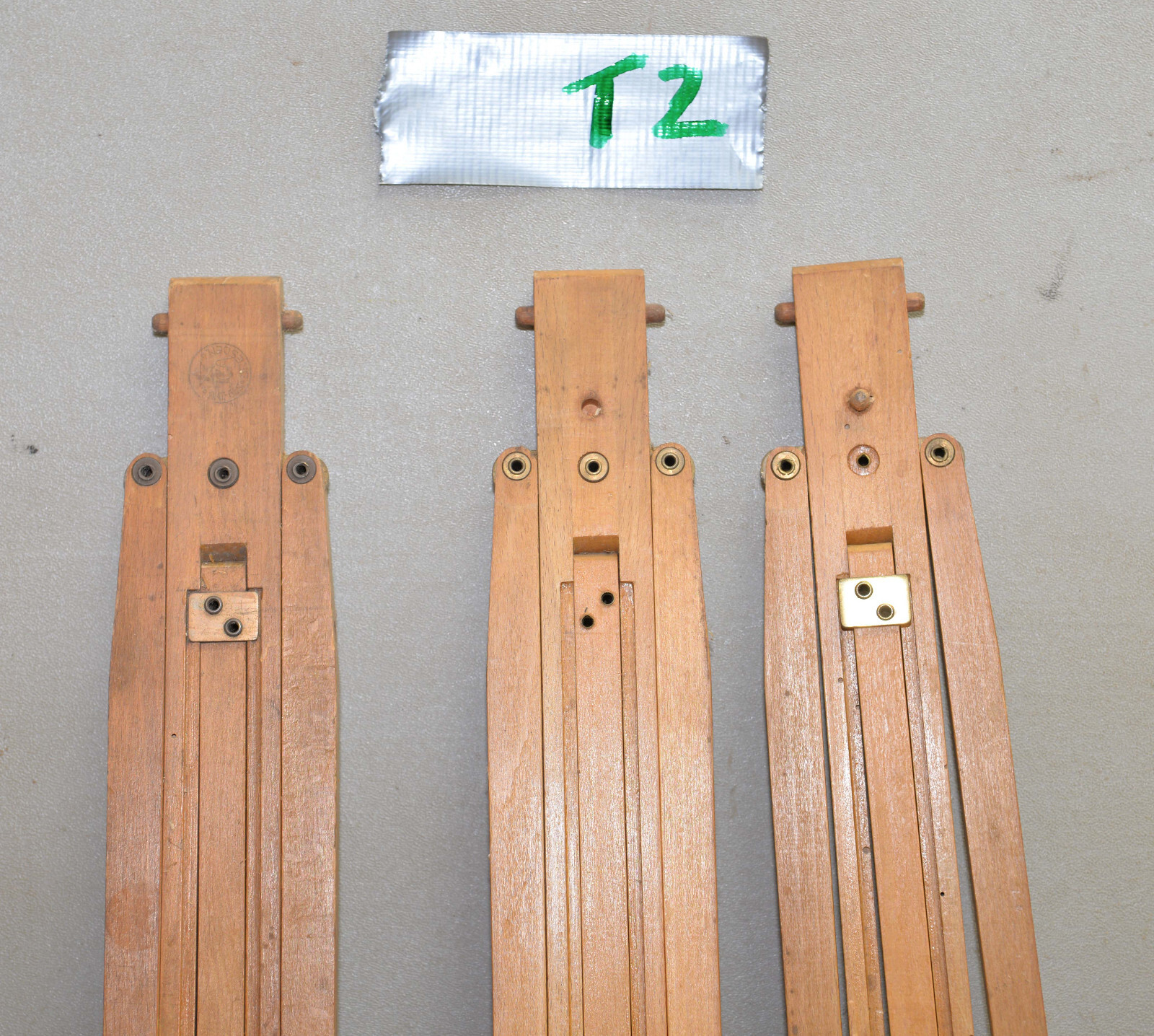 3 rare camera tripod legs JCA AKT GES Dresden Corrida wood brass collectible T2