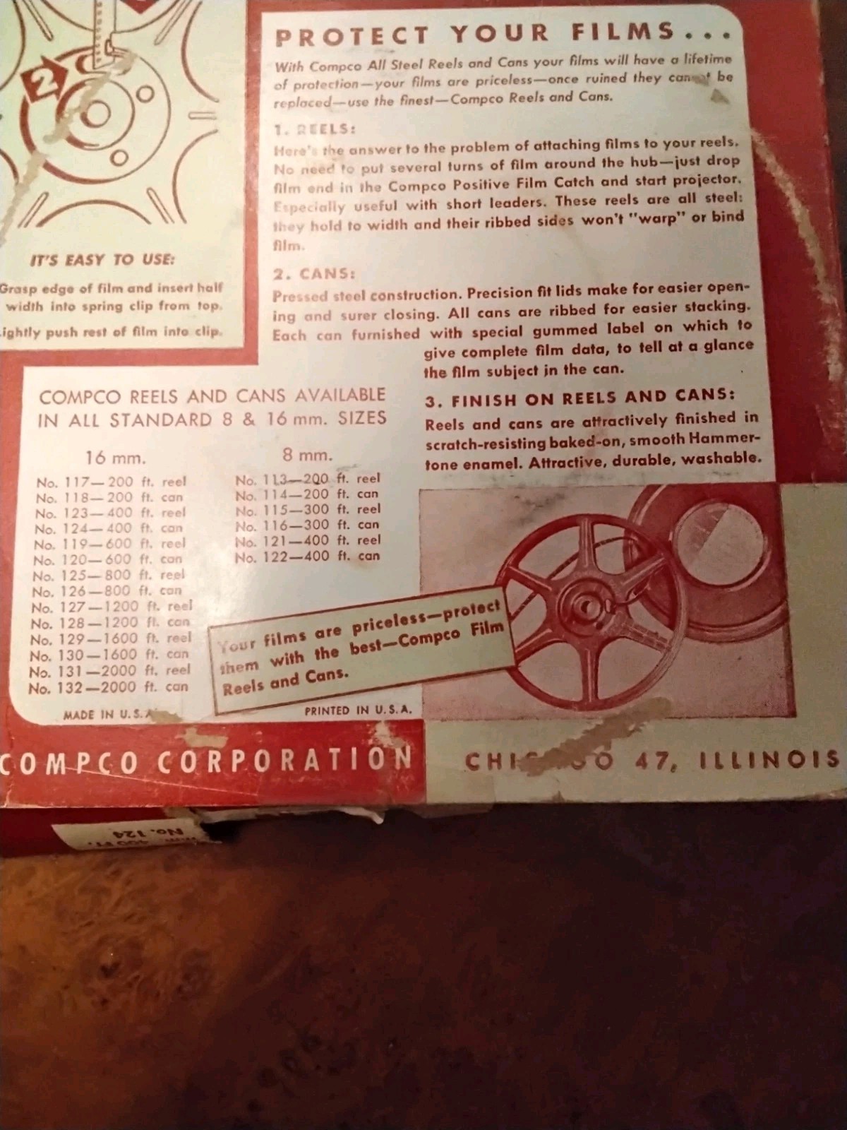 COMPCO 16MM MOTION PICTURE FILM CAN #124 FOR 400′ REEL, NEW OLD STOCK