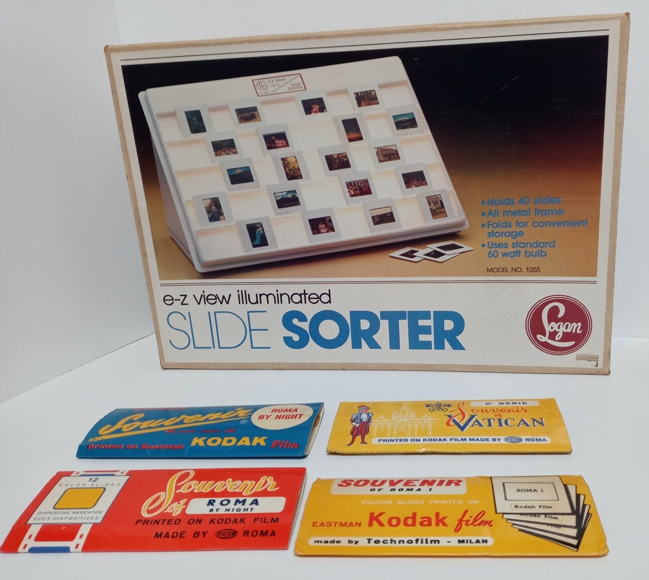 Vintage Logan E-Z Slide Sorter Viewer 1055 w/ Slides Original Rome Italy