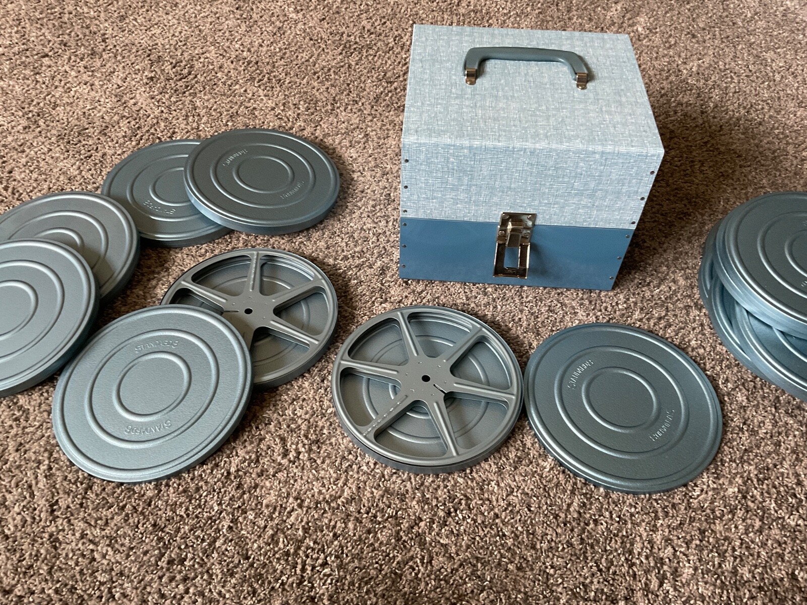 Vintage SCHERER 8mm Metal Storage Reel Case 10Reels ,12 Cases + storage Case