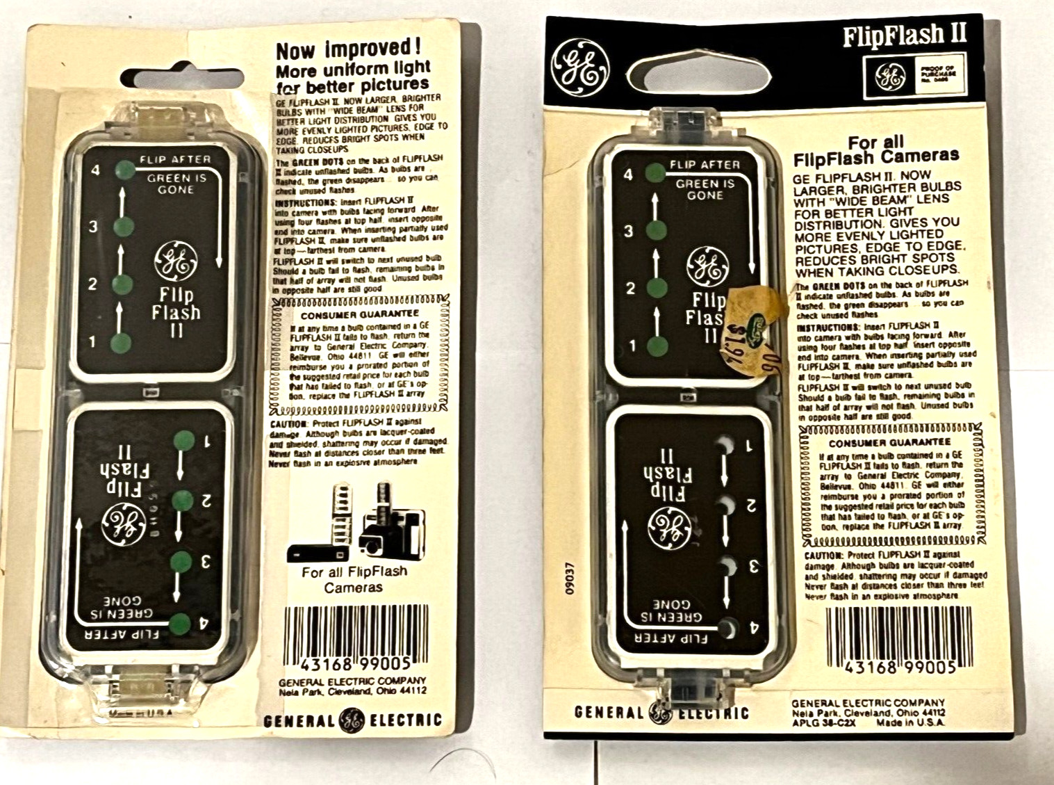 GE Flip Flash II Two Packs Original Packaging 16 Flashes New Old Stock