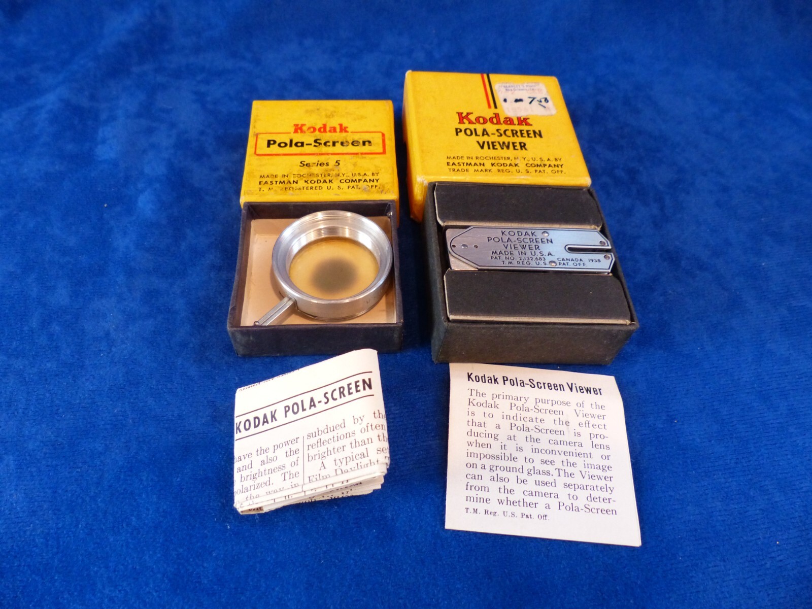 Kodak series V Pola-Screen and Pola-Screen viewer, original boxes w/pkg inserts