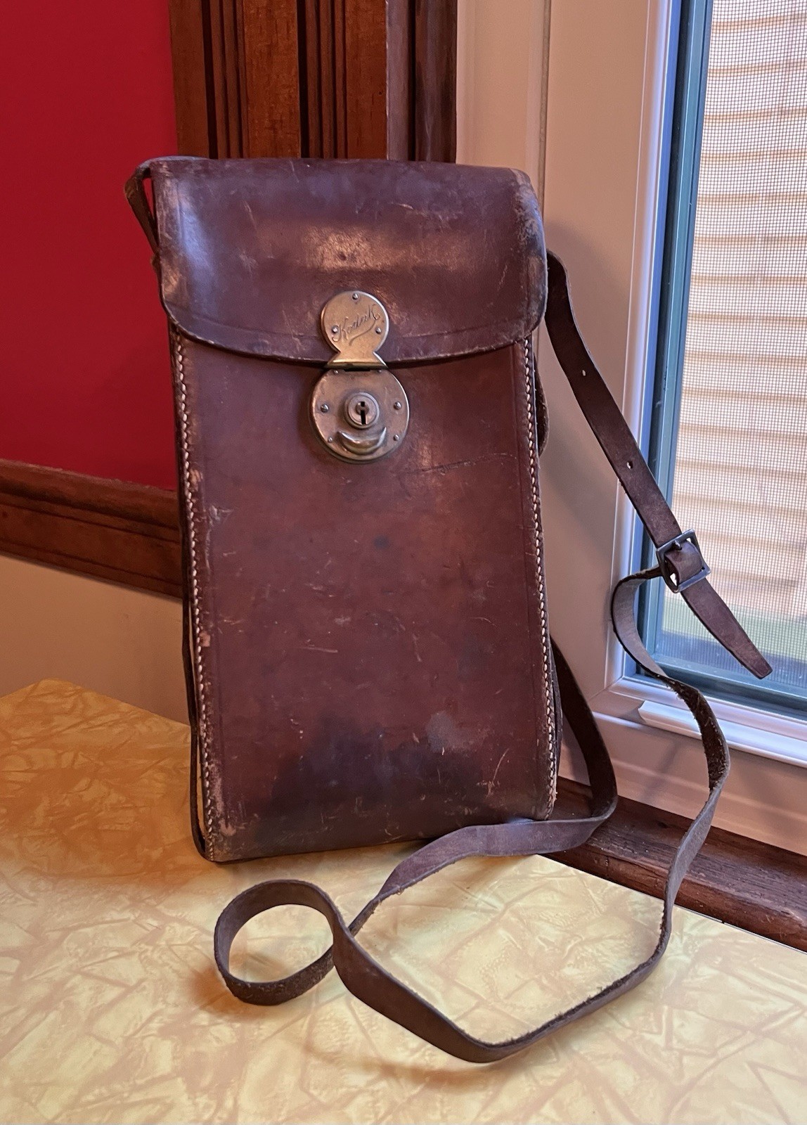 Antique Kodak Paris & Lyon Folding Film Camera Case in Brown Leather with Strap