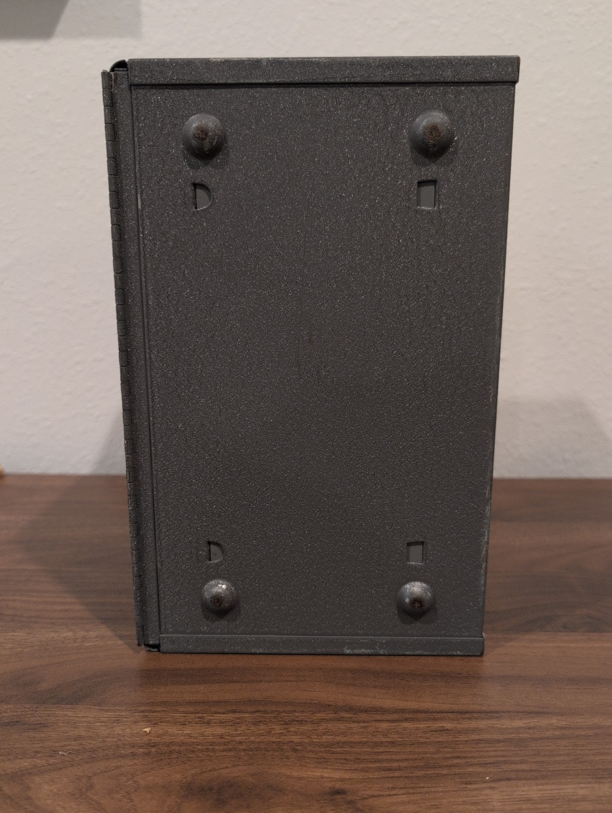 Vintage Bramburger Grey Steel 8mm Movie Reel Box Carrier W Handle 10″