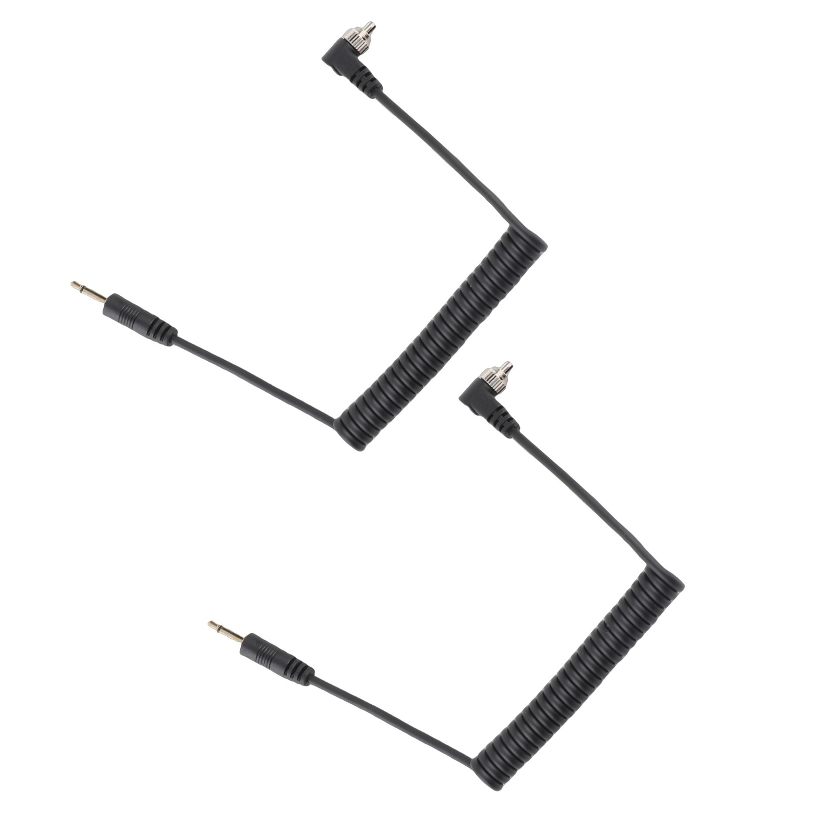 2pcs Universal 3.5mm To Male Flash PC Sync Cable Coiled Cord With Screw Lock For