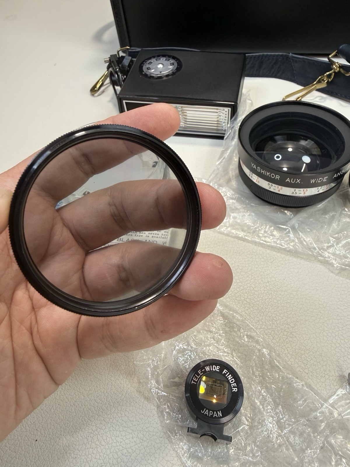 Vintage Yashica Case, Lens, Filter, Viewfinder, Flash And Remote Shutter Cable