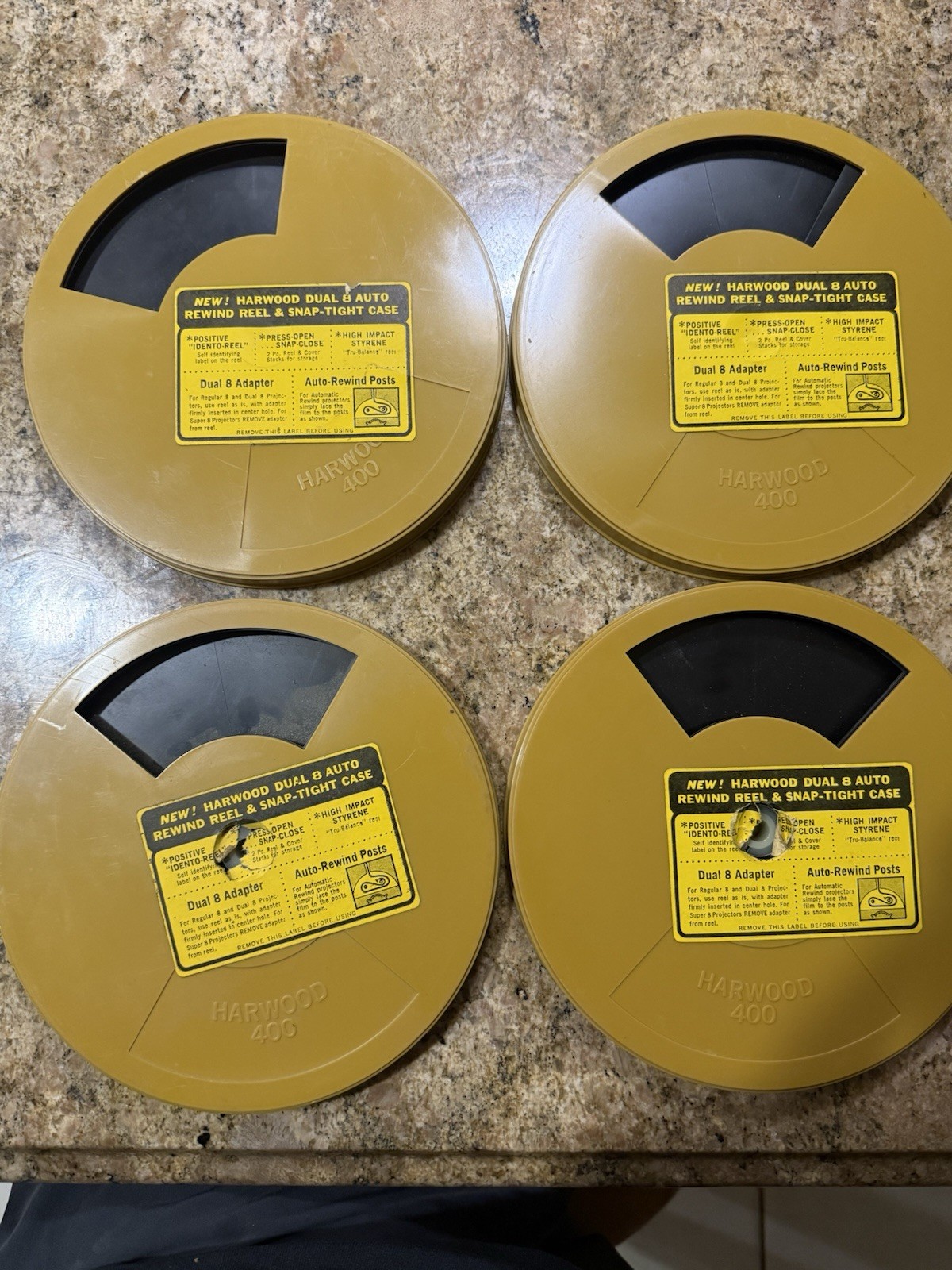 Lot of 4 Vintage Kamero 400ft 8mm Film Reel Storage Cases – Empty No Film